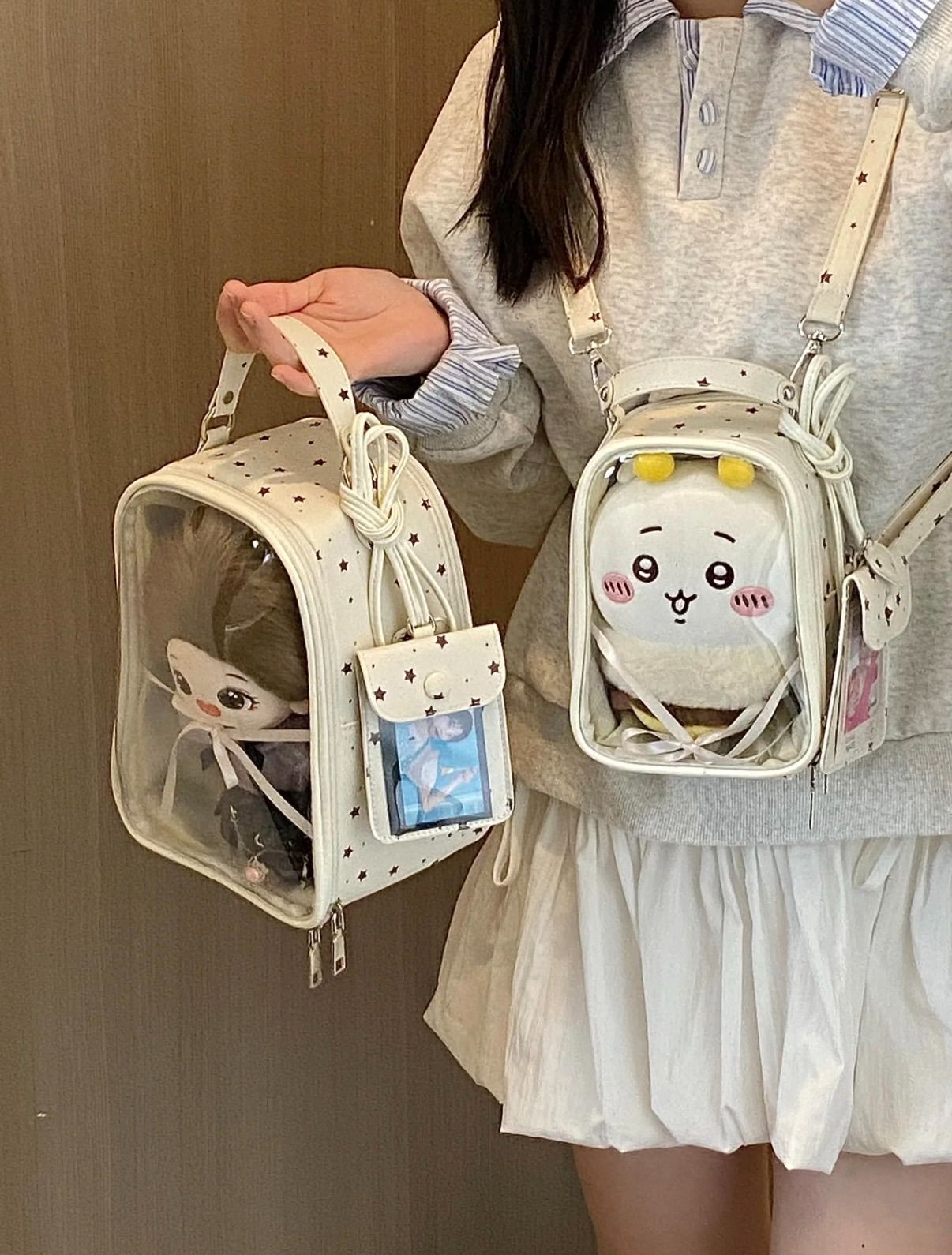 【奶油糖霜】🌸10-20cm娃包🌸可愛星星波點後背/斜背透明痛包