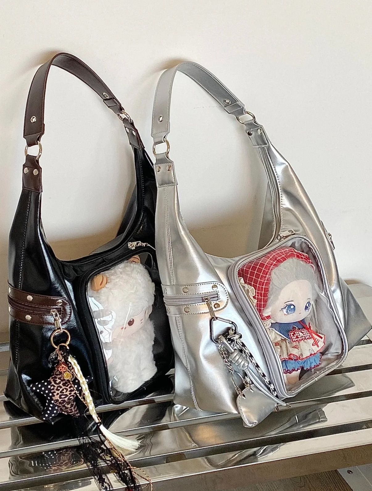黑/銀【Starry Night】✨- 15-20cm娃肩背/斜背娃包 托特機車大包痛包