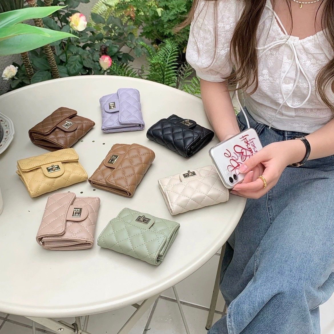 🌟現貨🌟奶油童話-小香風菱格鎖扣三摺零錢包皮夾 7color