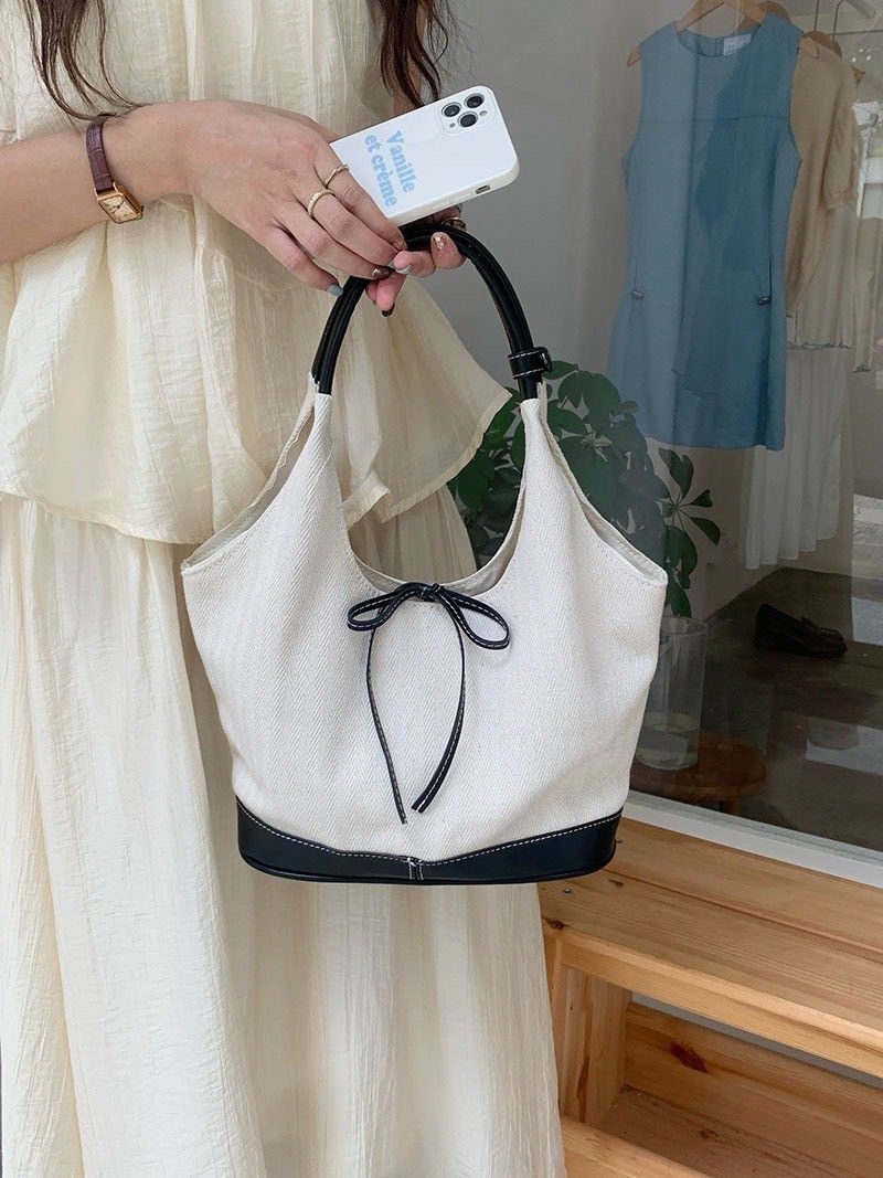 浪漫在即-超美拼接車線蝴蝶結單肩包 2color