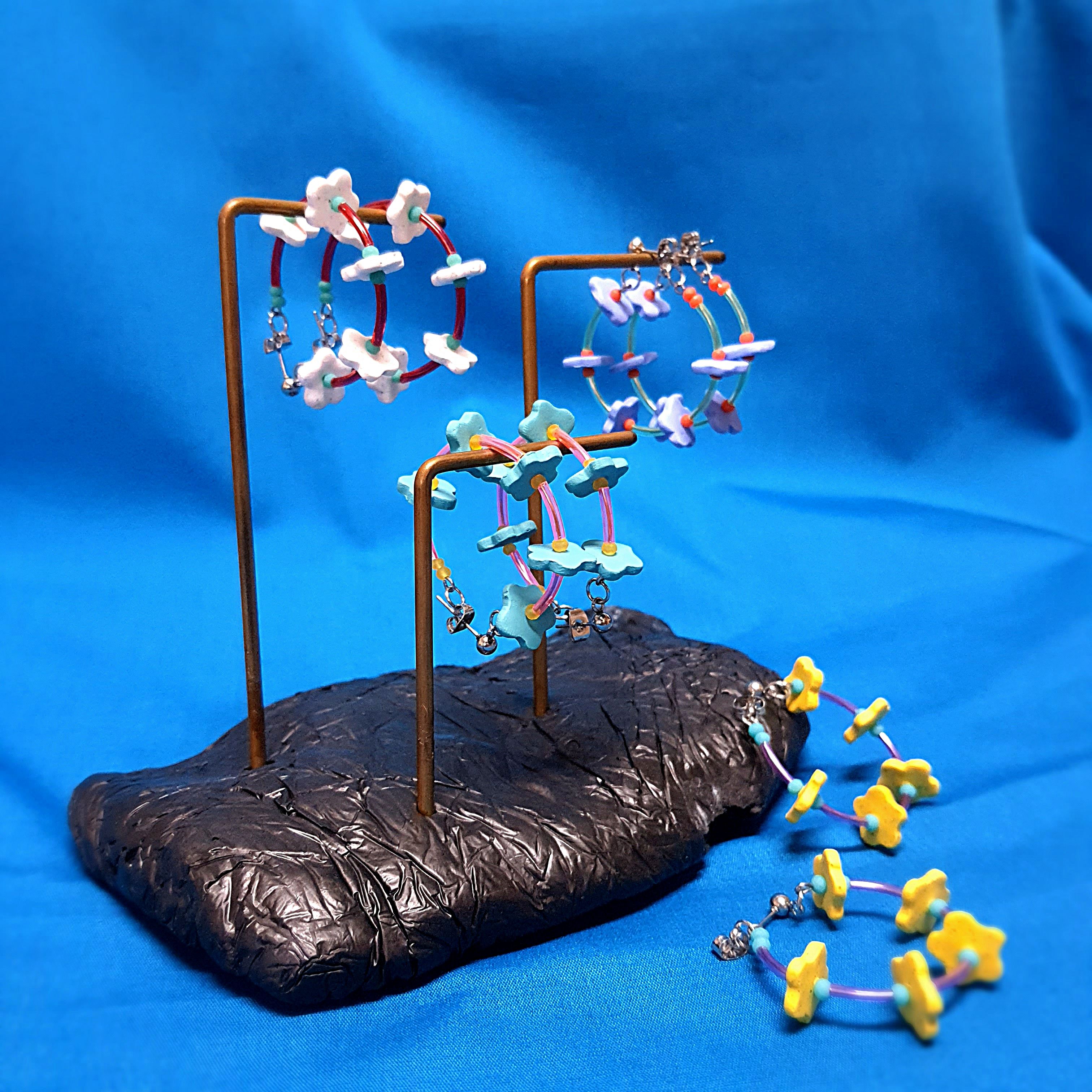 串串花系列- 手作軟陶耳環 花朵耳環 圈圈耳環 耳針 耳夾