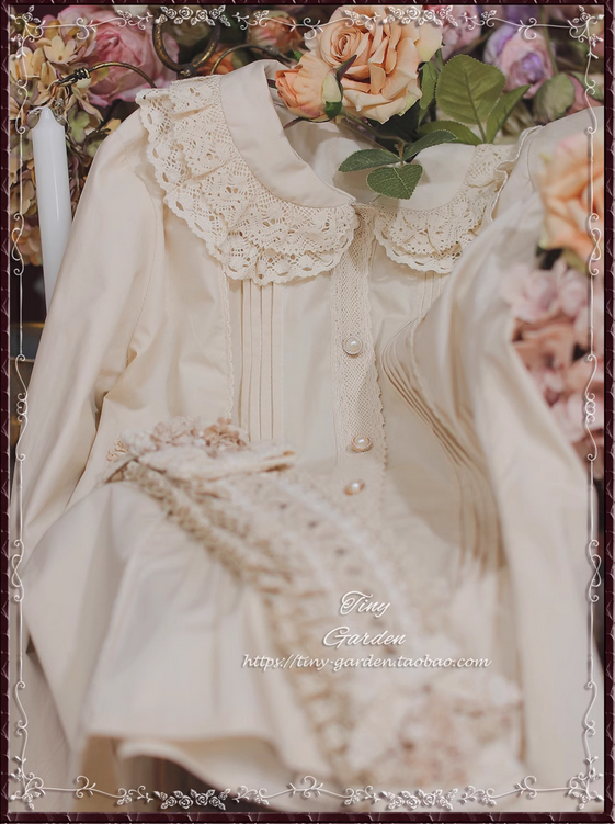 【預購訂做】lolita甜茶 塔克折蕾絲花邊娃娃領荷葉邊燈籠袖長袖襯衫/長袖上衣 古典蘿莉塔