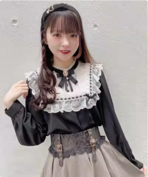 【預購】lolita克萊兒 Rojita寶石緞帶蝴蝶結蕾絲提花花邊水手領泡泡袖燈籠袖長袖襯衫/上衣 地雷系蘿莉塔
