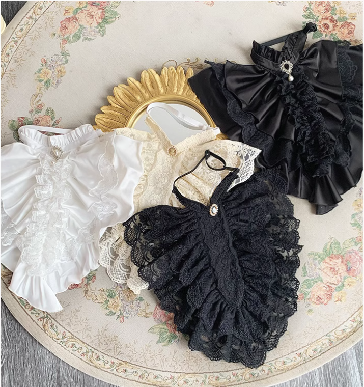 {假領}【預購】lolita暮光之城 珍珠美人頭妝飾釦垂墜珍珠碎花刺繡蕾絲花邊可調節紳士領假領 古典歌德蘿莉塔