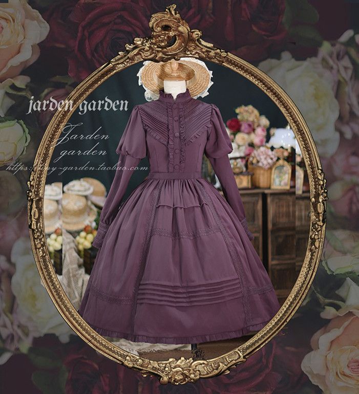 {長袖}【預購訂做】lolita王妃的秘密森林 蕾絲花邊風琴摺皺荷葉邊羊腿袖洋裝/立領連身裙/公主袖連衣裙 古典蘿莉塔