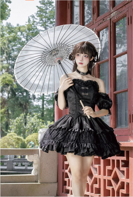 {絲竹}【預購】lolita繁花譜 竹葉暗紋蕾絲花邊流蘇吊墜軟魚骨新中式上衣＆多層次半身裙/半裙＆頸飾 中國風華風蘿莉塔