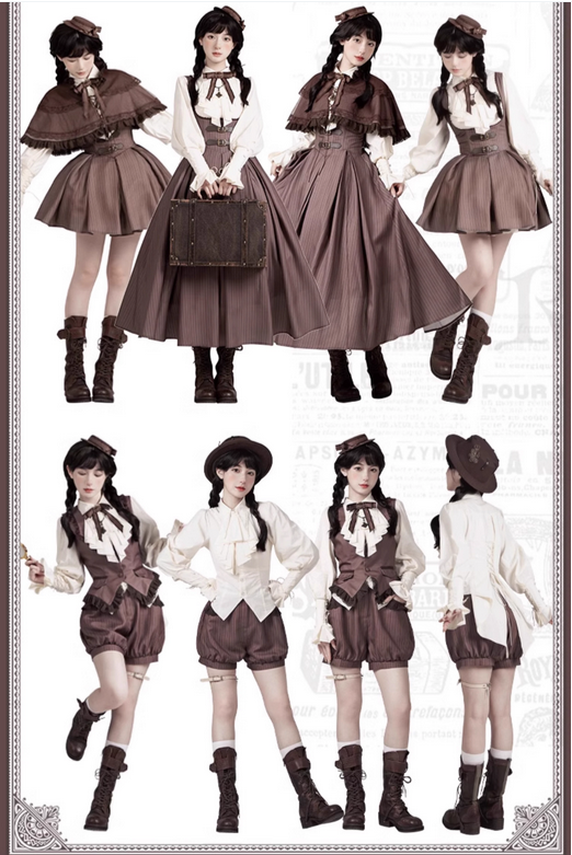 {大全套}【預購】lolita福爾摩斯事件簿 托胸洋裝/連身裙＆馬甲+南瓜褲＆襯衫＆披肩＆禮帽＆項鍊＆別針 古典蘿莉塔