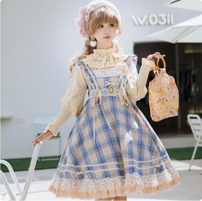 【預購】lolita秘密野餐 花朵星星蕾絲花邊緞帶蝴蝶結荷葉邊格紋洋裝/背帶連身裙/吊帶連衣裙/格紋裙 甜美系蘿莉塔