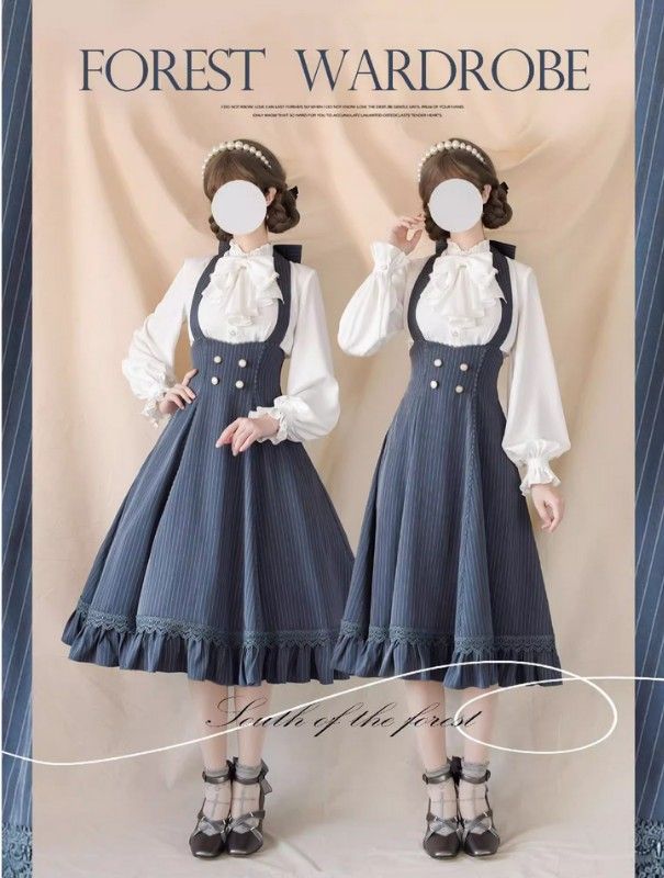 {洋裝}【代購】lolita皇家學院 蕾絲花邊曲牙邊條紋挂脖托胸洋裝/磨毛托胸連身裙/托胸連衣裙 古典蘿莉塔