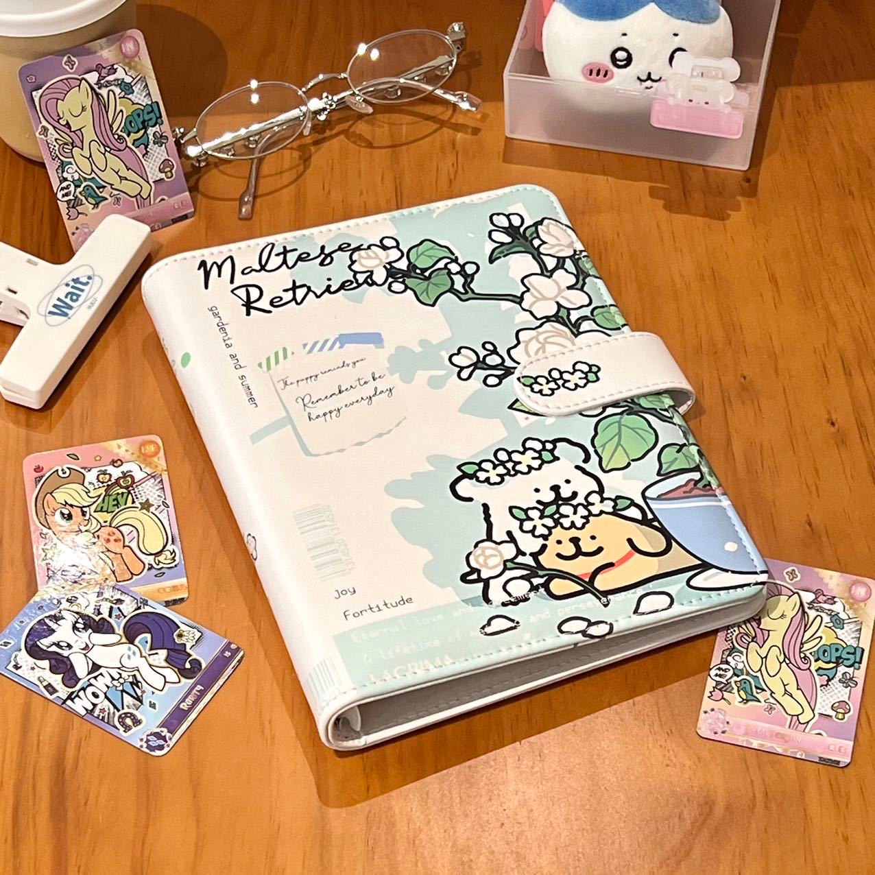 LACRIMA文創梔子花線條小狗卡冊PU皮質A5卡冊小清新高顏值卡冊