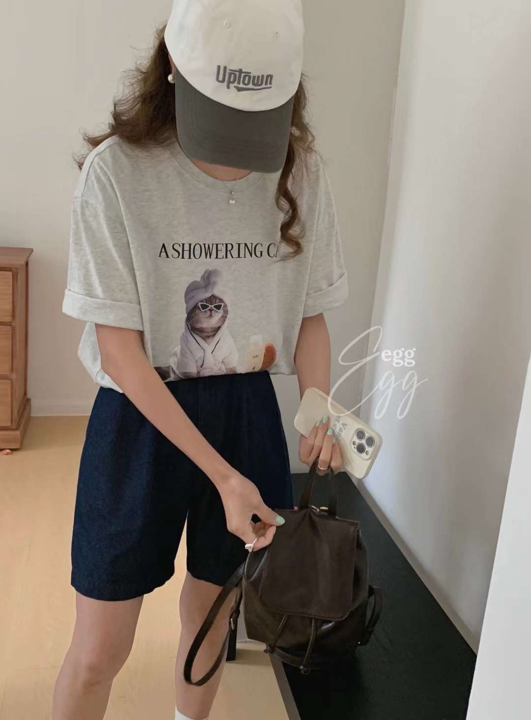 浴袍小貓咪🐱寬鬆百搭短袖::Qstore::