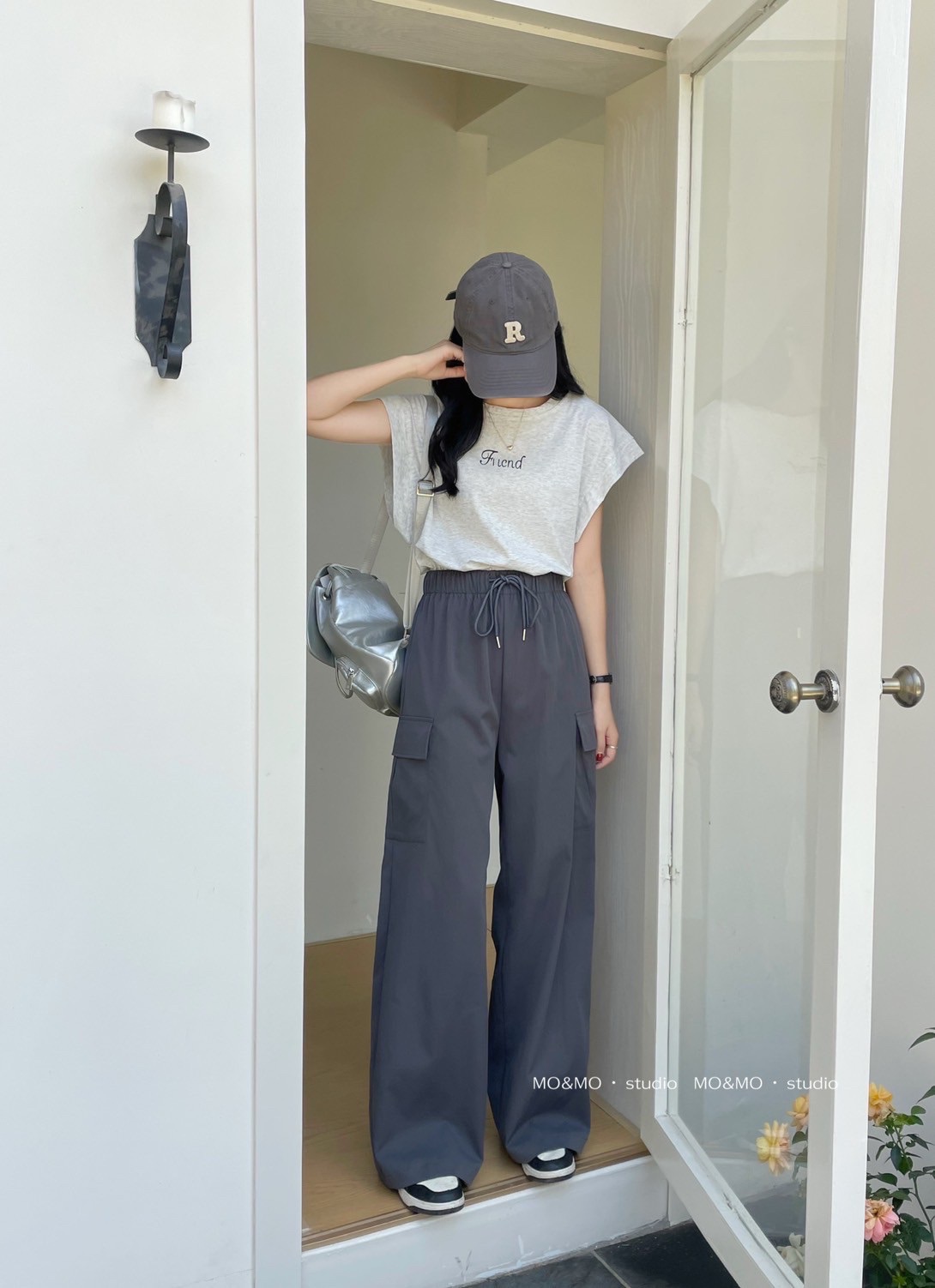 美式大口袋鬆緊腰工裝休閒褲::Qstore::