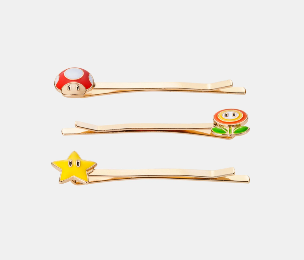 任天堂Nintendo任天堂專賣店 髮夾三入組 蘑菇髮夾 無敵星星髮夾 花髮夾