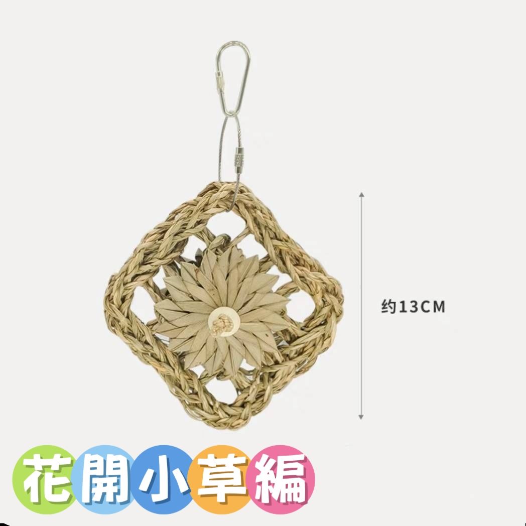 🏡龍貓安親班🏡「台灣現貨」花開小草編 天然草編吊飾 花朵編織 天然咬串 吊飾 龍貓 兔子 鸚鵡 天竺鼠 磨牙 小寵玩