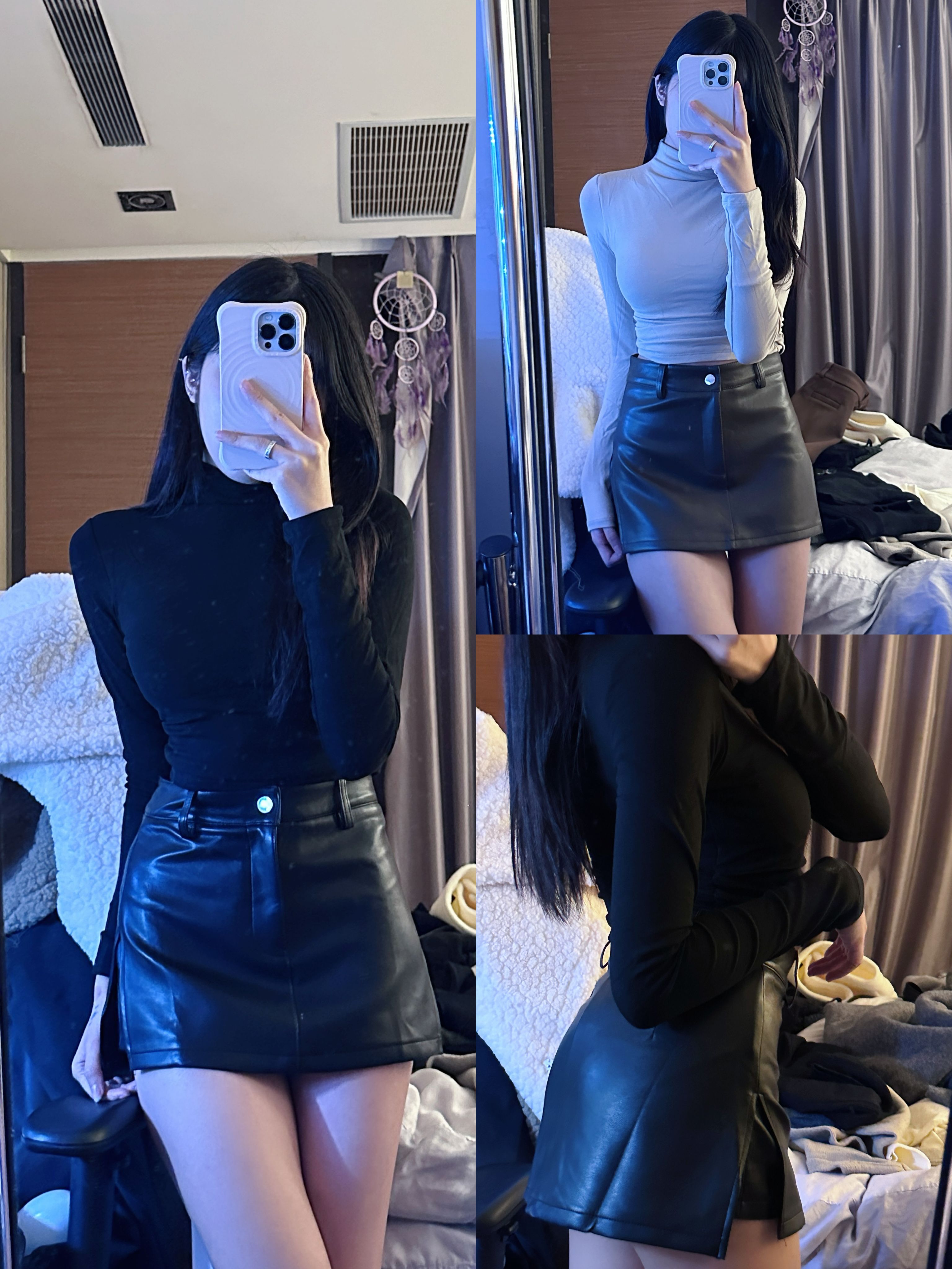 美式辣妹高腰側開叉皮裙褲