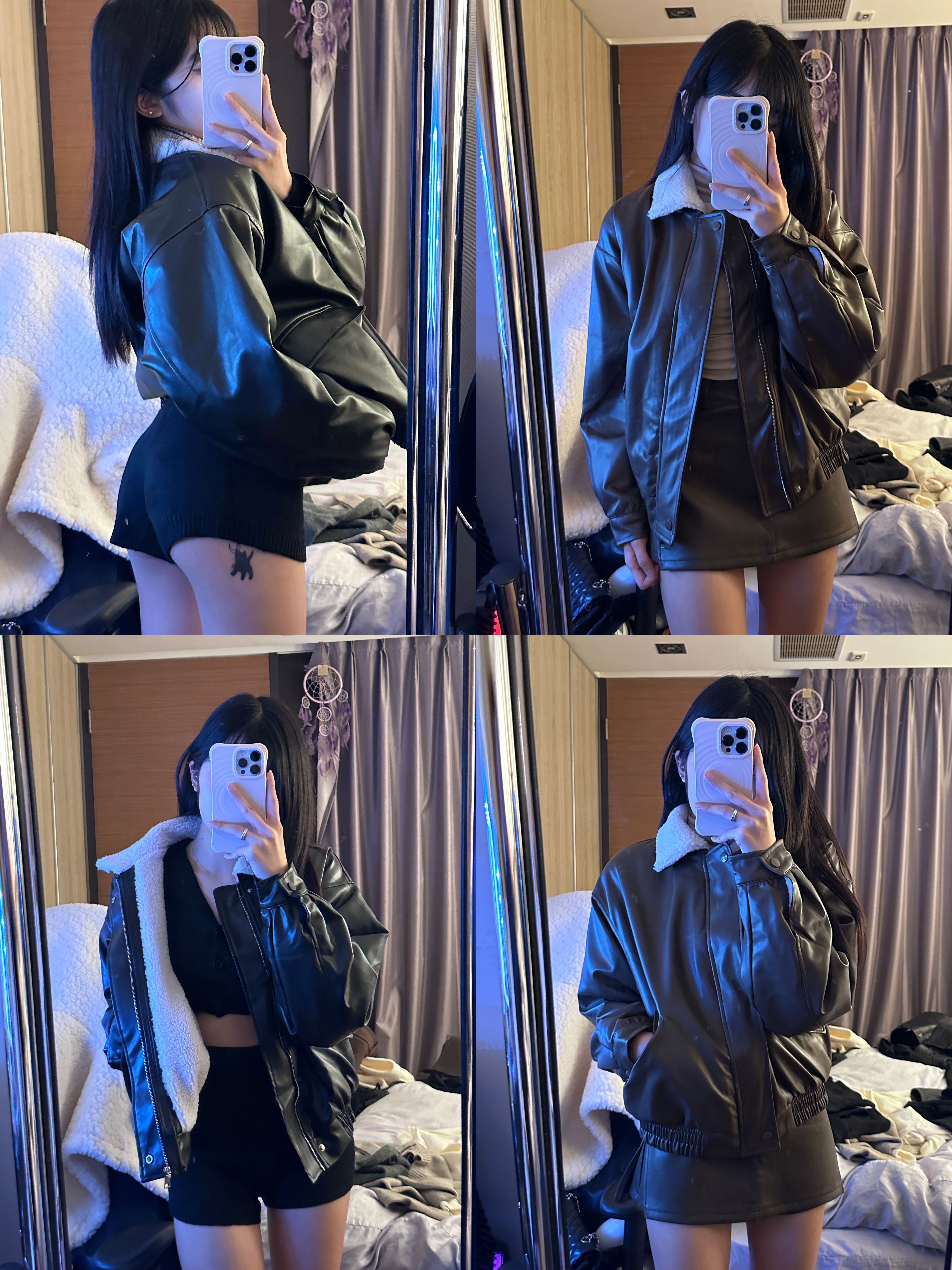 拼接羊羔毛拉鍊皮外套