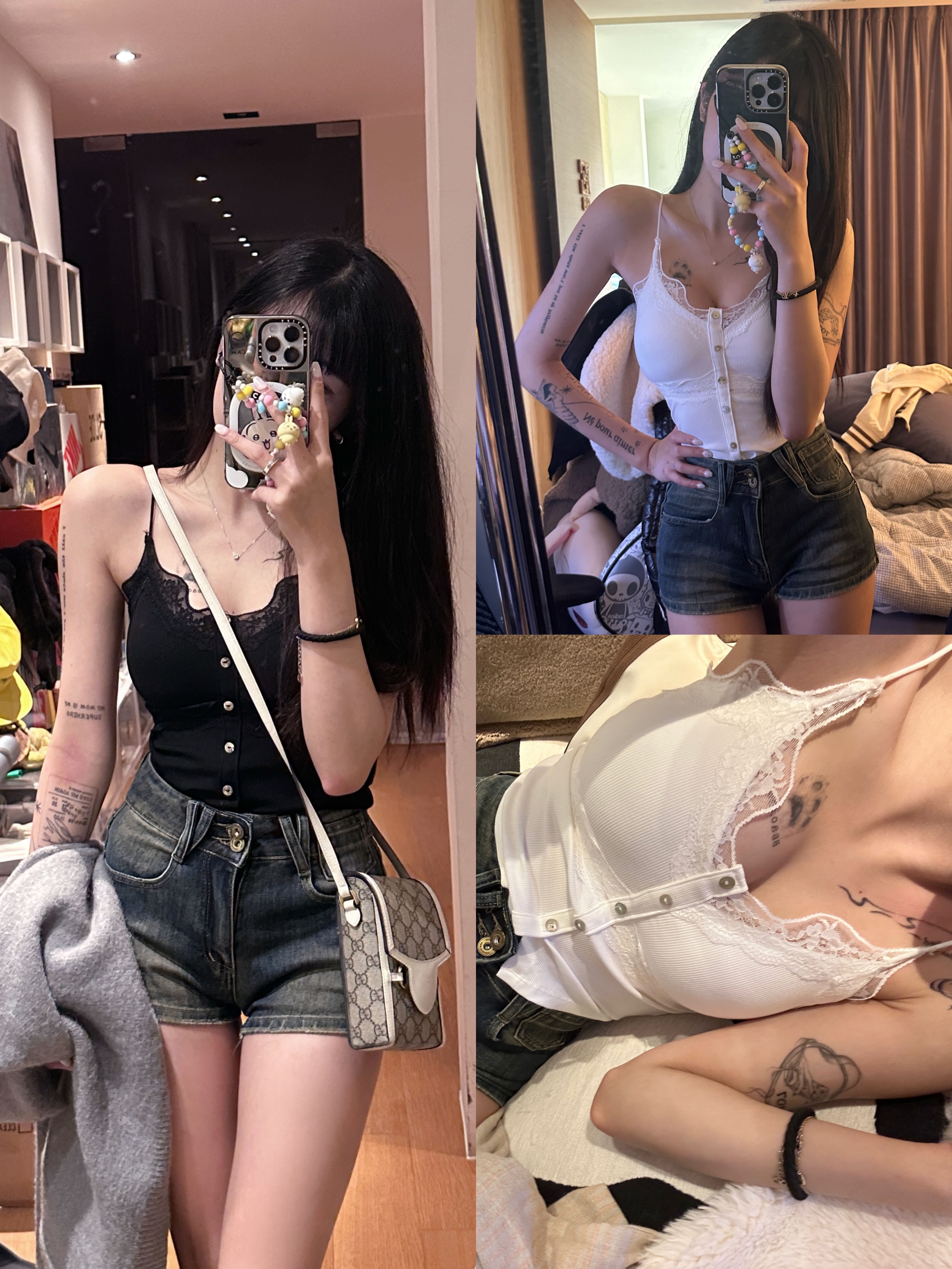 純欲蕾絲紐扣小吊帶背心