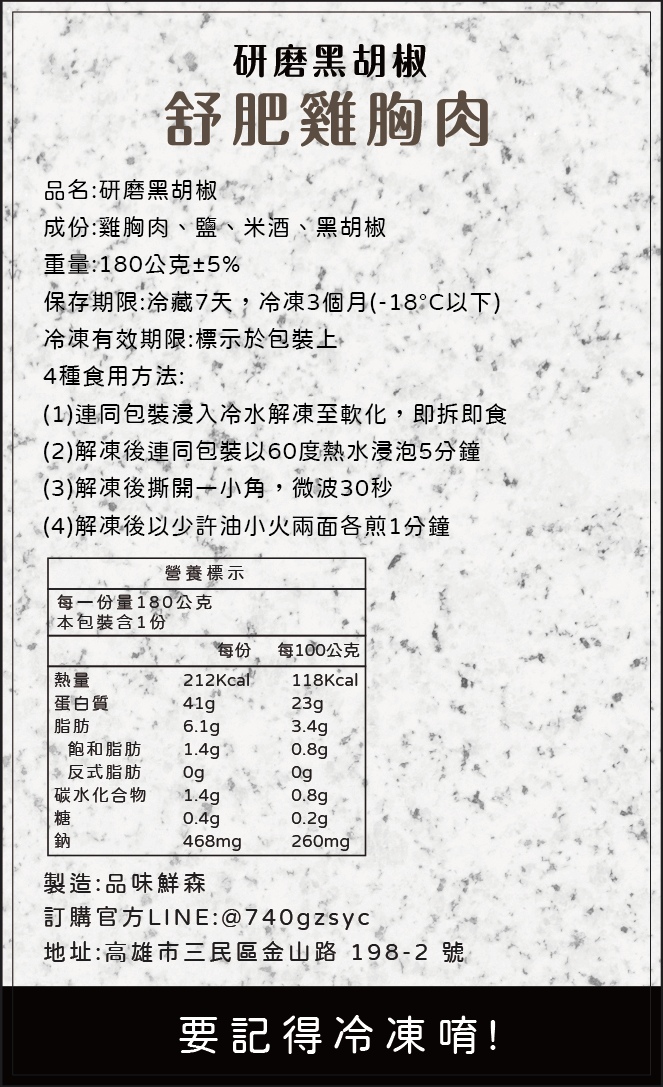 雞胸成分熱量表參考（非商品勿下單）