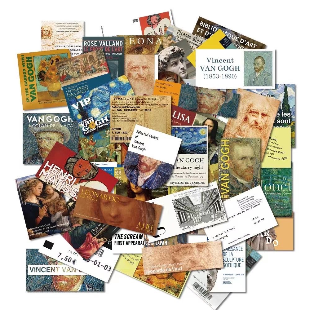 𝑻𝒉𝒆 𝑹𝒂𝒅𝒊𝒐 𝑪𝒍𝒖𝒃 復古油畫票根貼紙🎫 文藝復興 印象派 莫內 梵谷 達文西防水貼紙