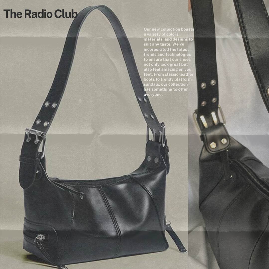 𝑻𝒉𝒆 𝑹𝒂𝒅𝒊𝒐 𝑪𝒍𝒖𝒃 歐美個性黑色機車包 小眾 腋下包 單肩包 龐克 女包 個性