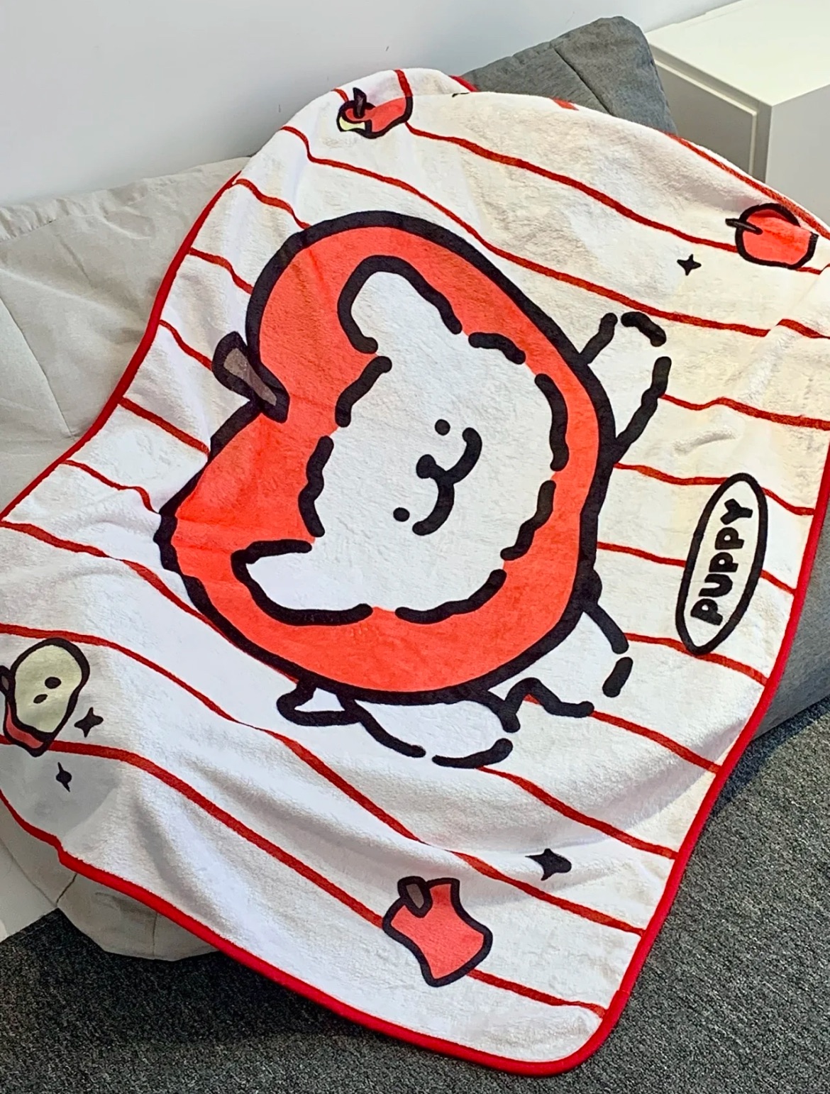 正版授權 線條小狗毛絨毯毯