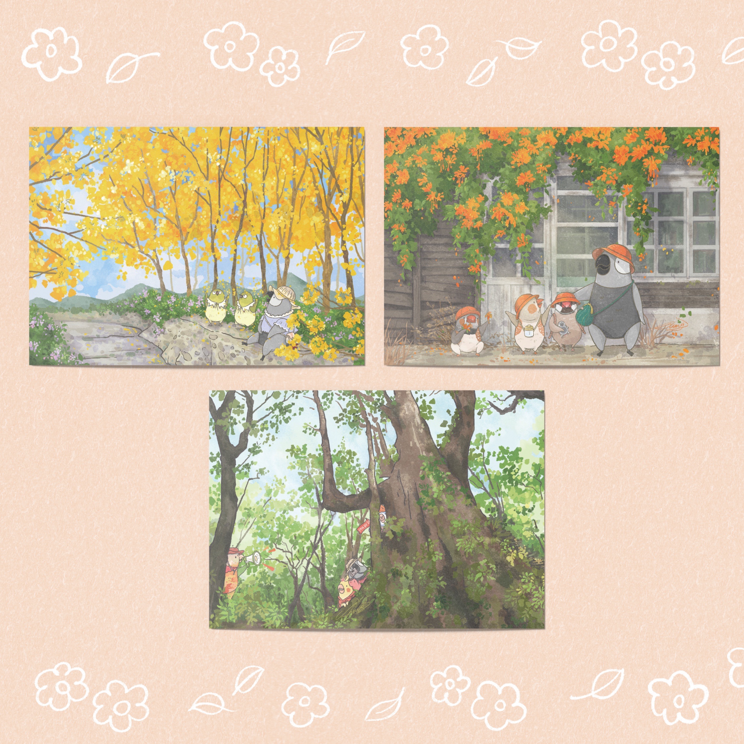 大樹與花花明信片