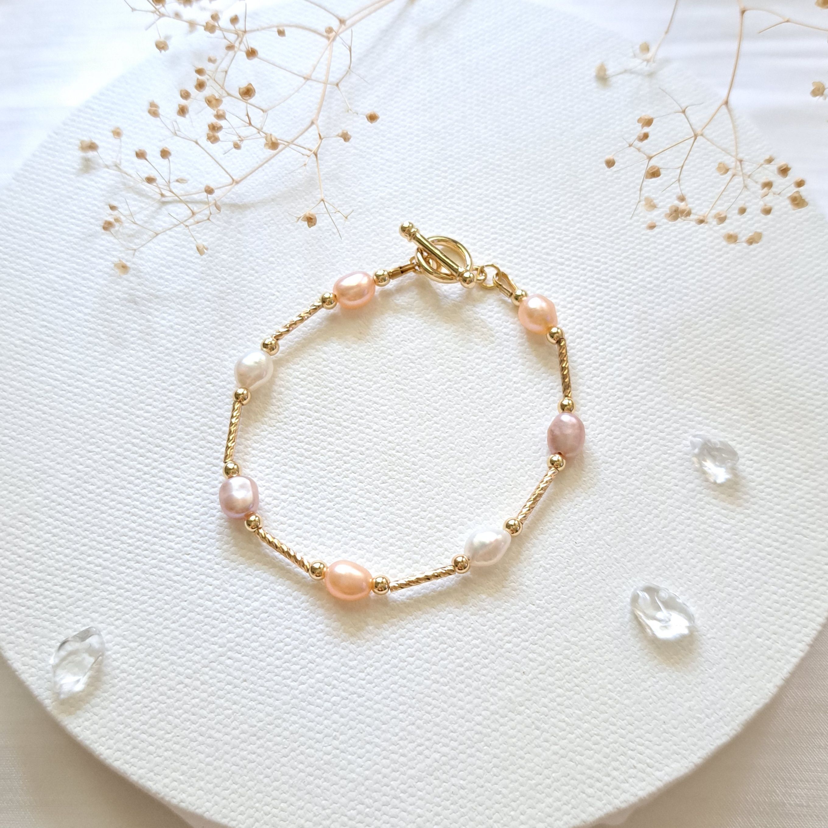 ⊱光凝｜天然淡水三色珍珠手鍊⊰