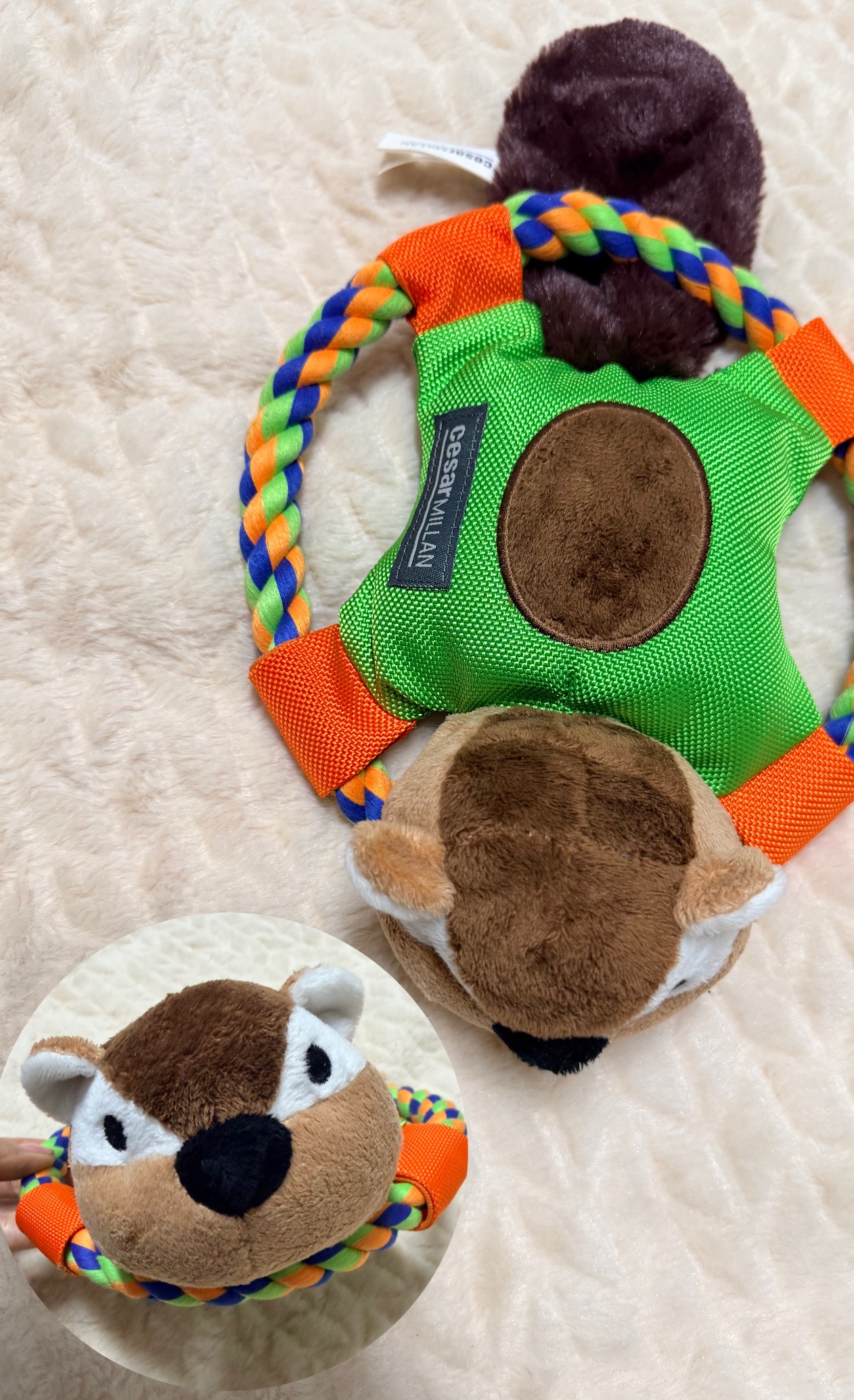 松鼠繩結🪢飛盤 多種材質拼接有啾啾 繩結牛津布毛絨