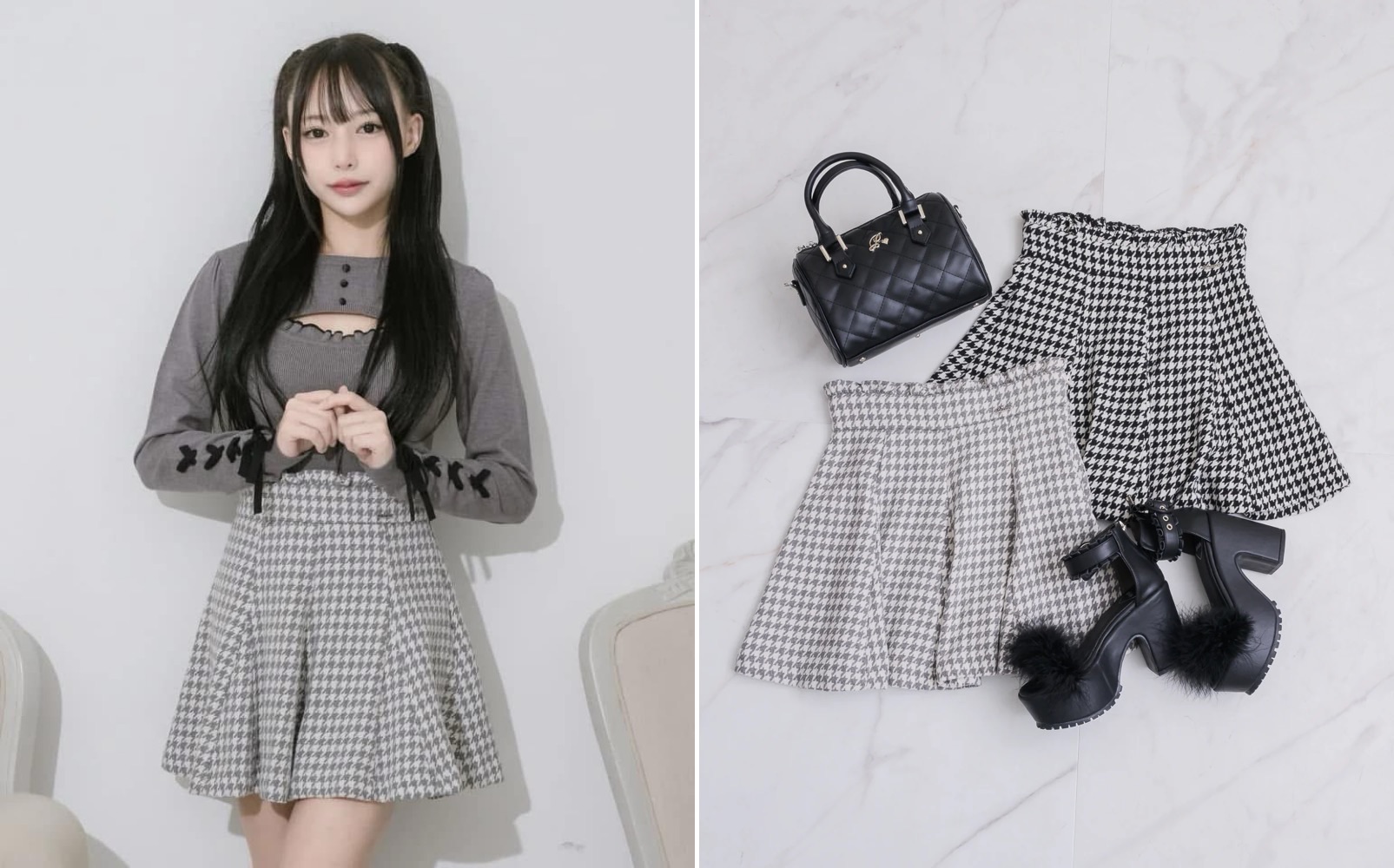 Pium 淺色千鳥格半裙 吊牌已拆會付上