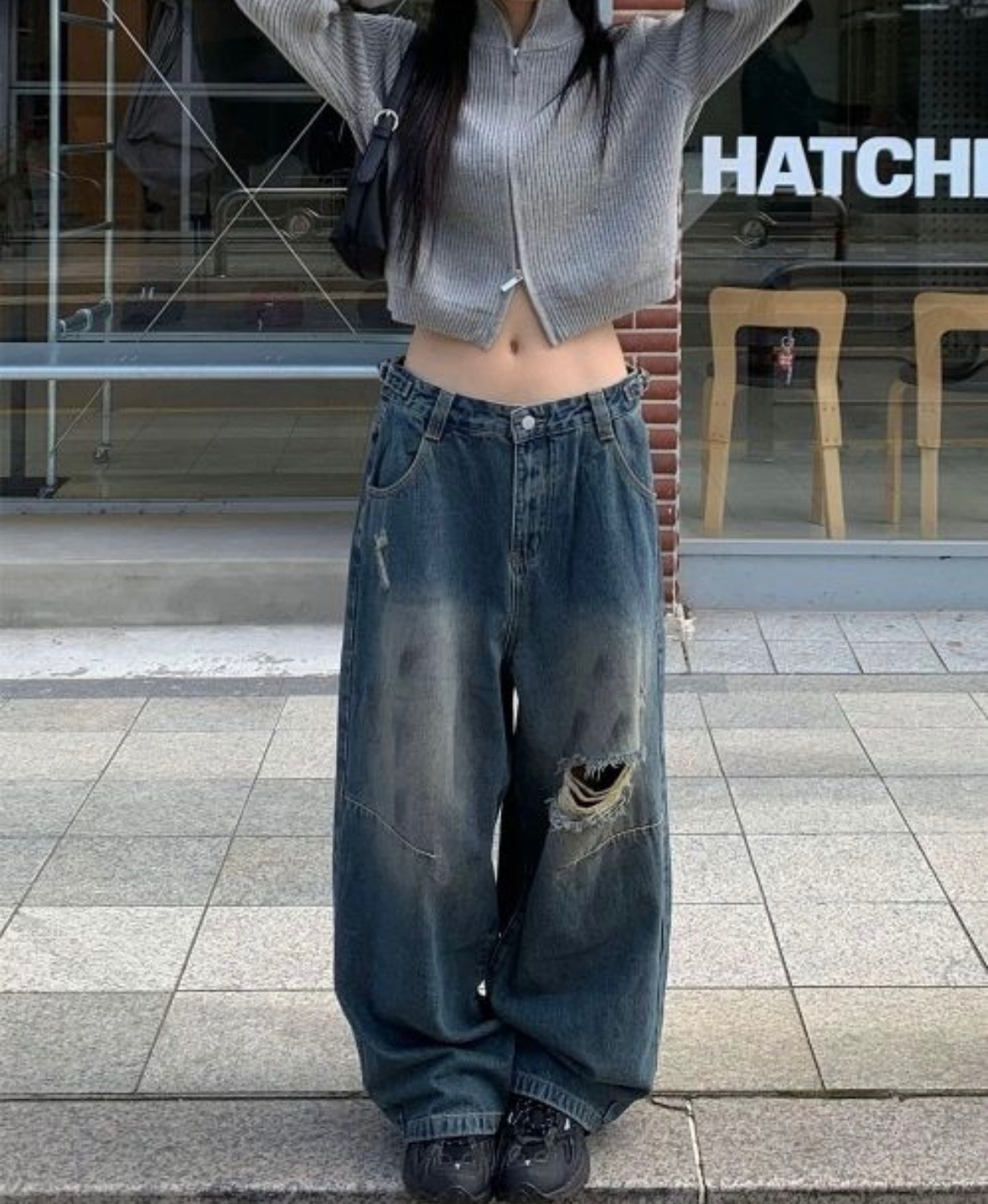 完美刷破垂墜牛仔褲（藍s現貨）