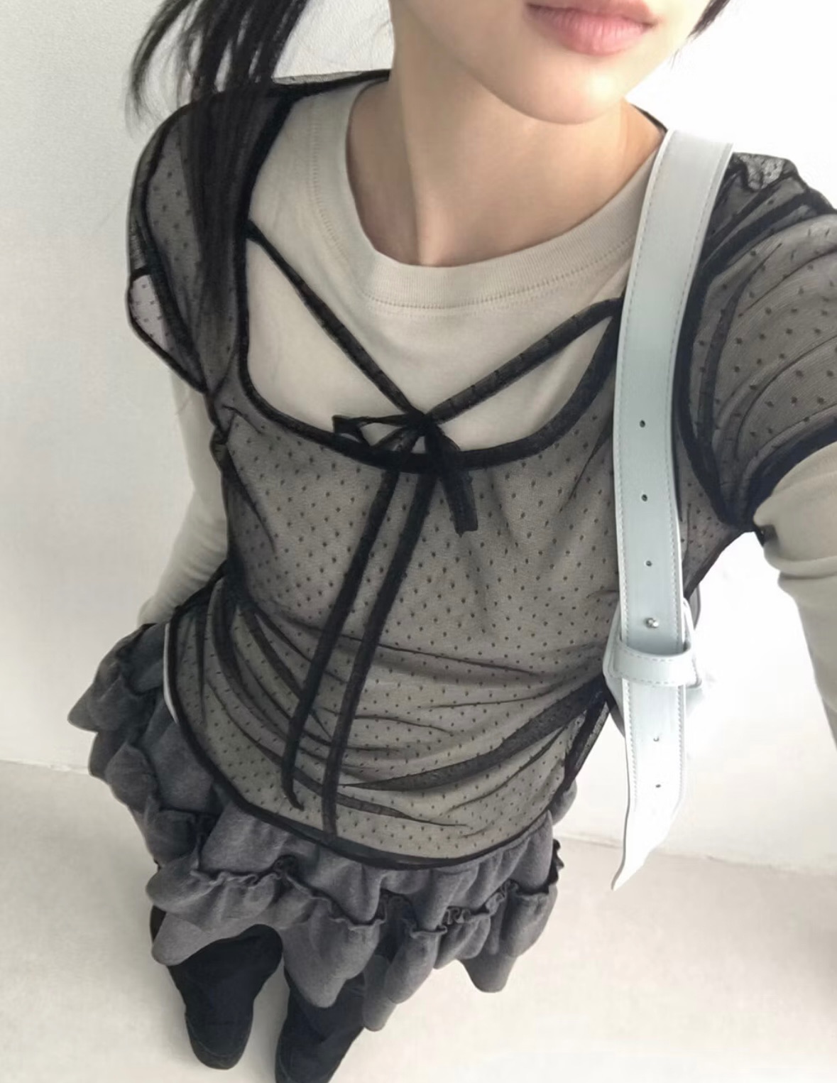 夏日疊穿♪─圓領掛脖透膚top🫐（黑現貨）