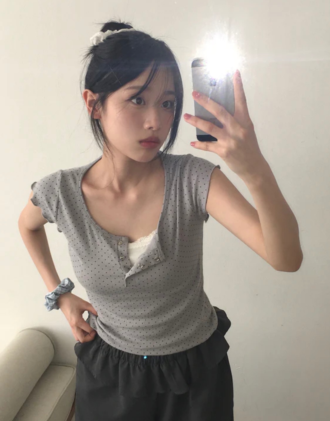 鈕扣設計修身點點top🐇