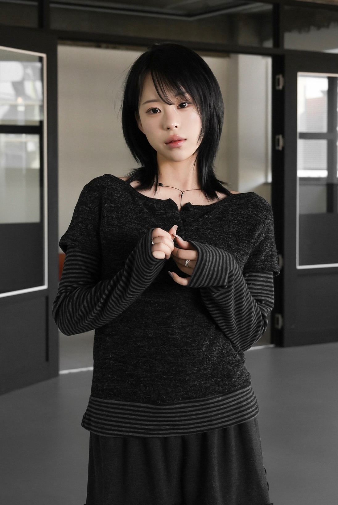 假兩件條紋綁帶T🖤