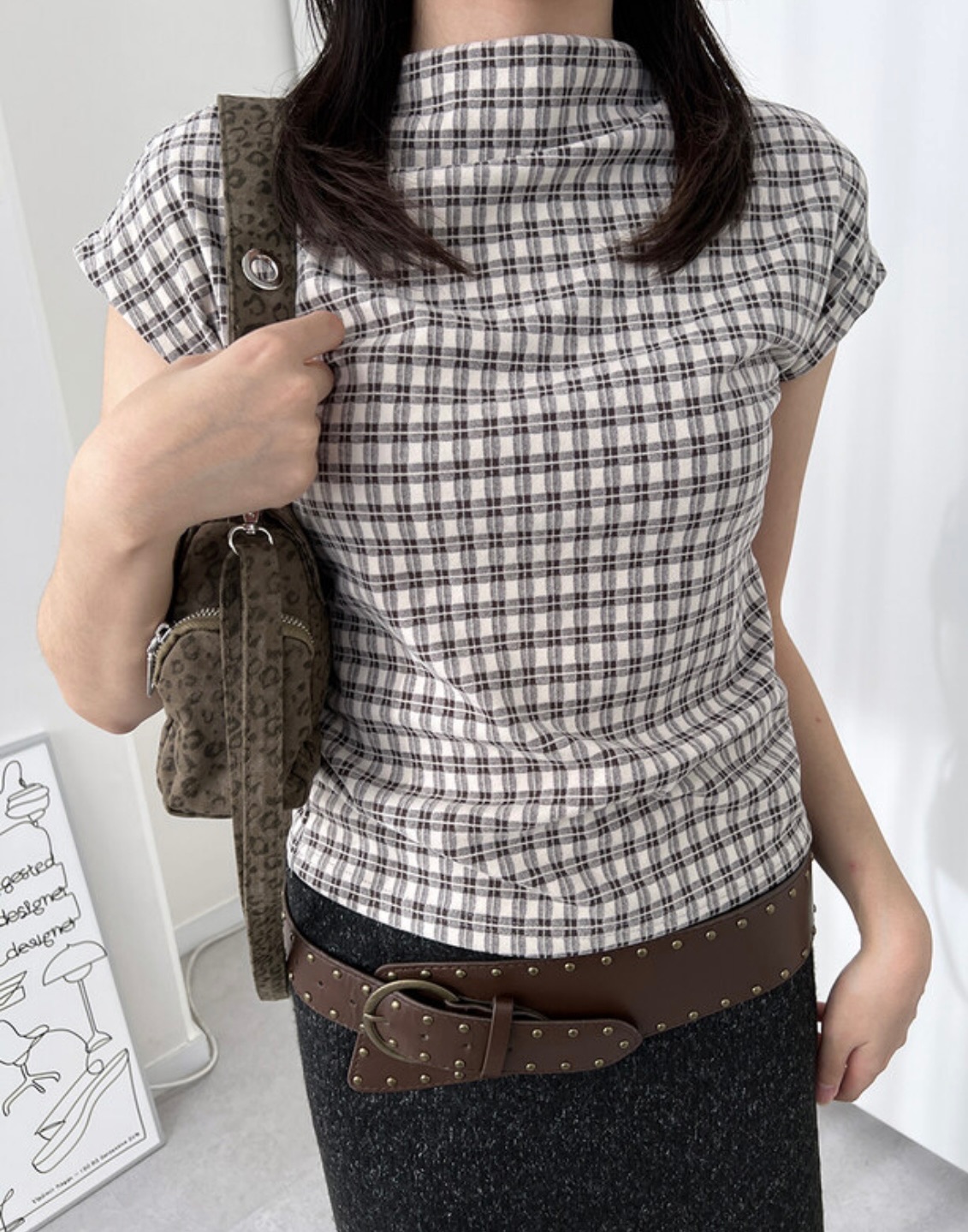 格紋高領小上衣🐾（卡其黑現貨