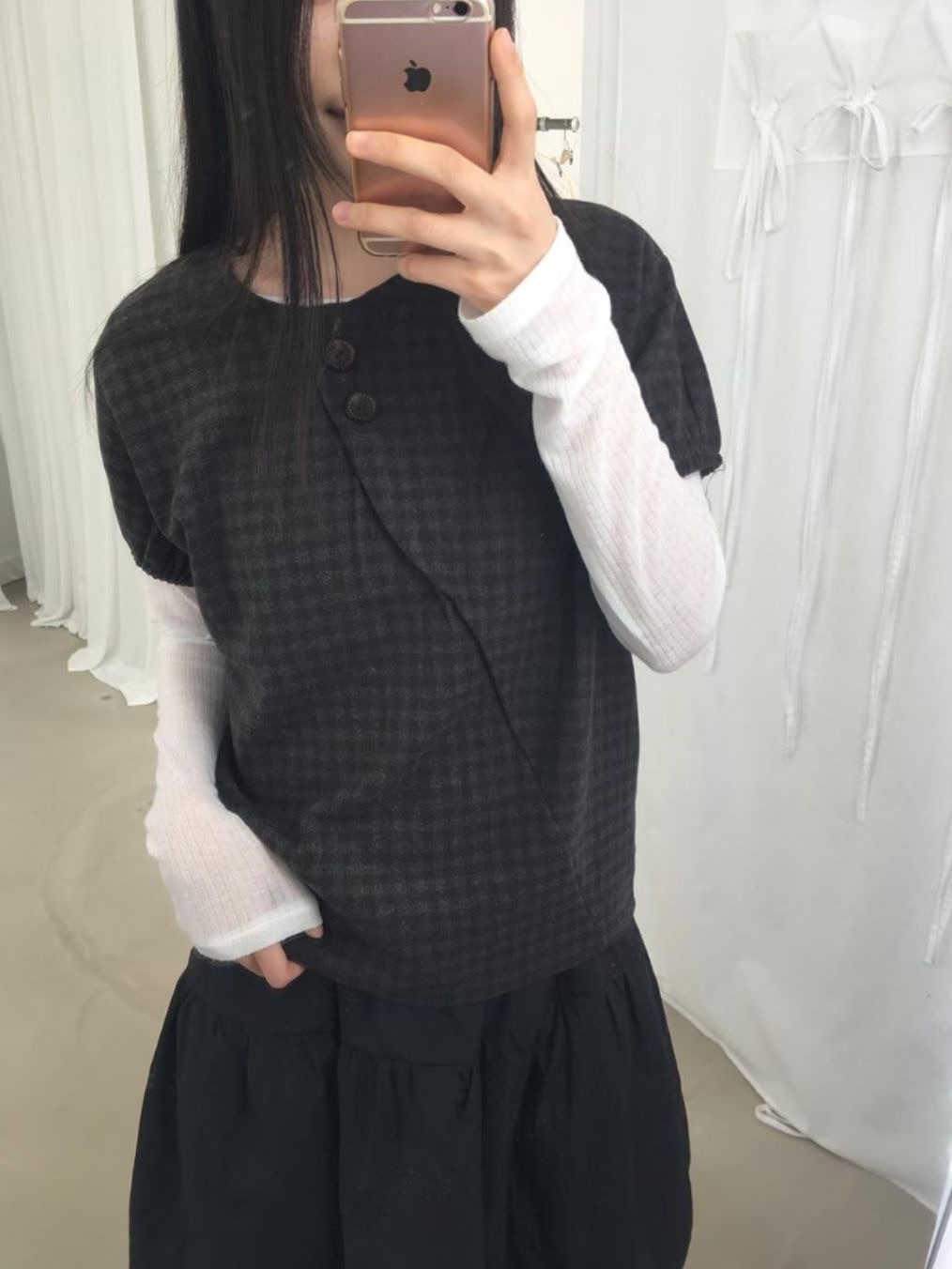 鈕扣格紋小上衣🔘（棕現貨