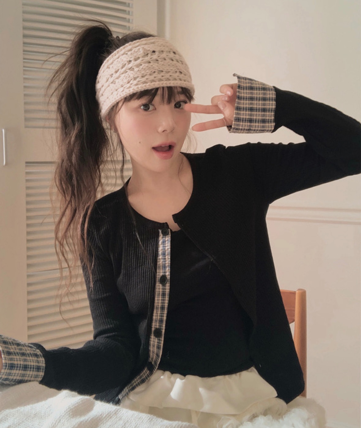 格紋拼接復古開衫🍂