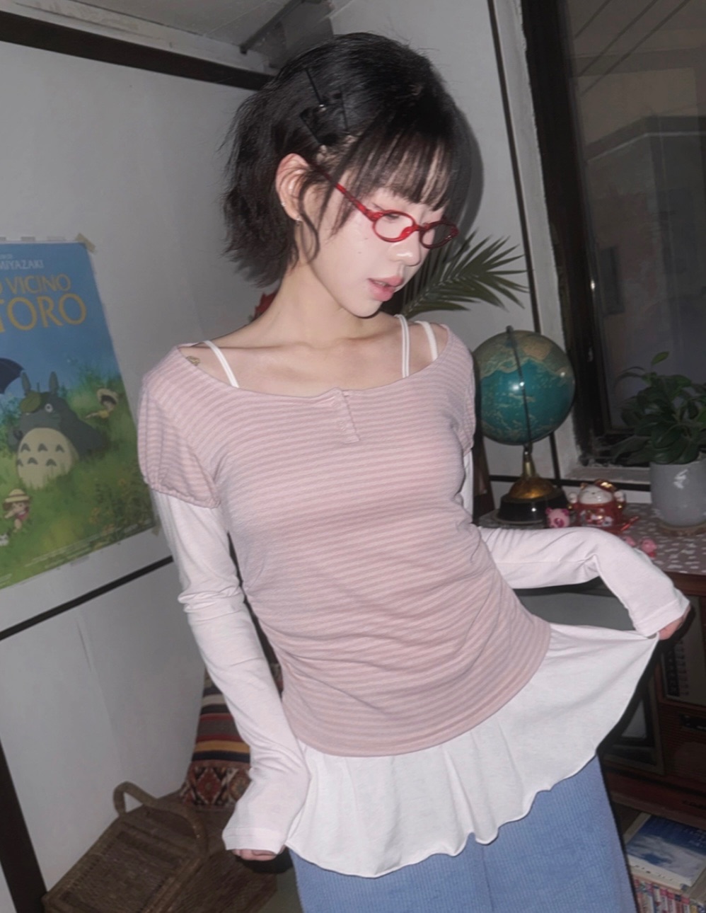 假兩件泡泡袖荷葉T🪗