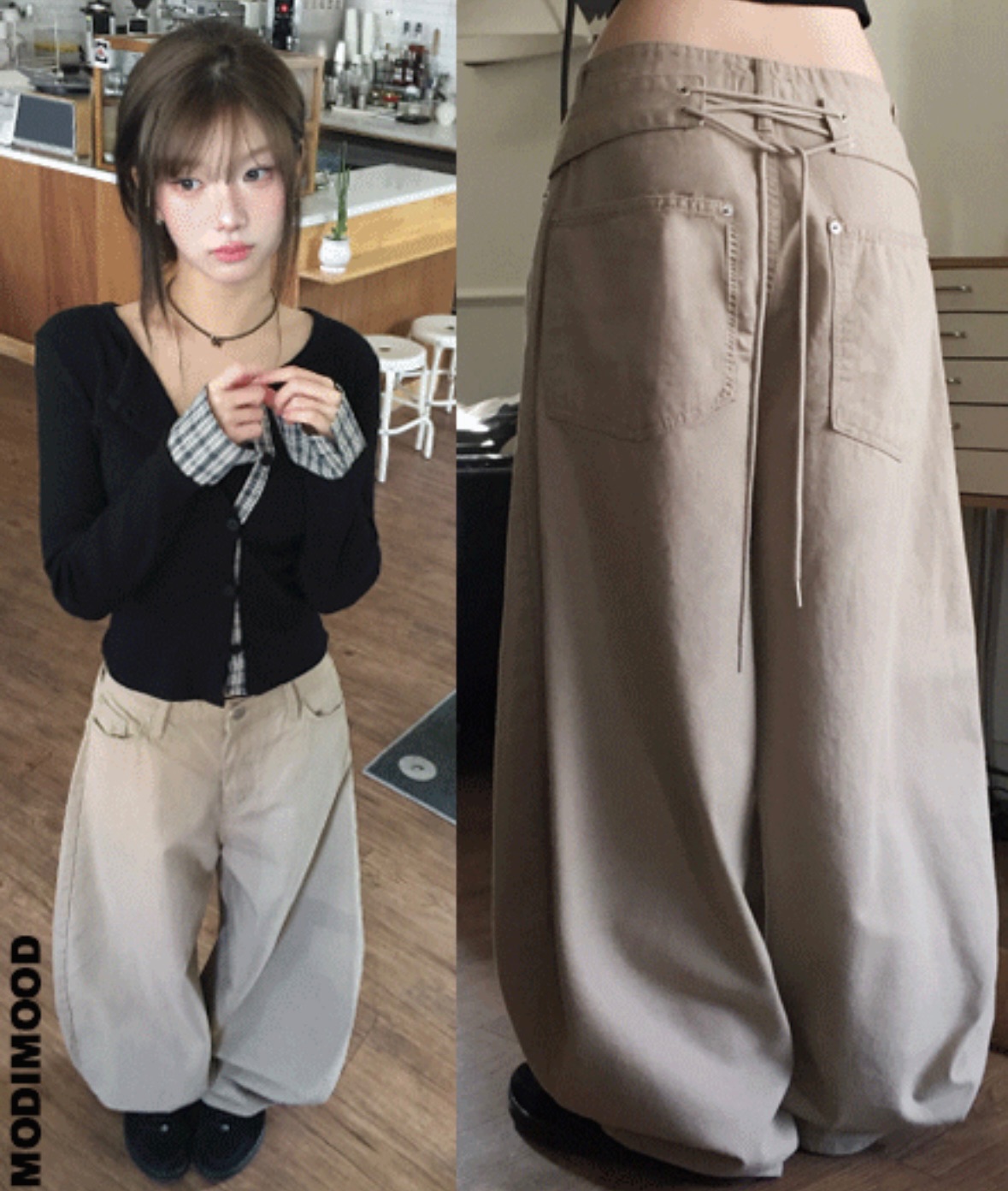 後綁帶設計寬褲🎈