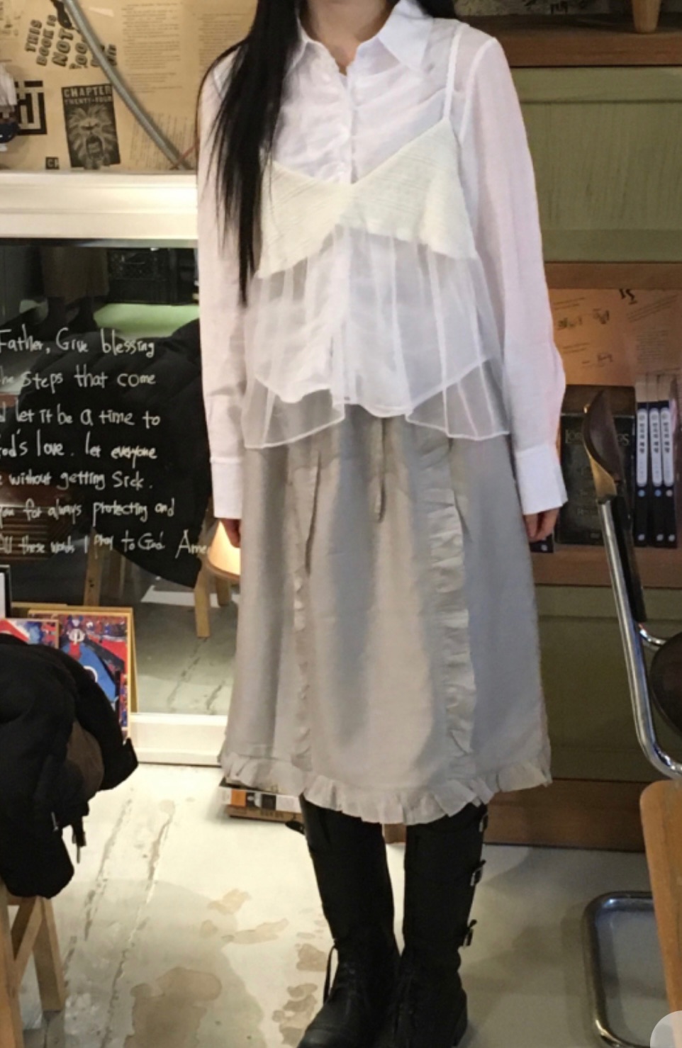 荷葉邊抽繩緞面中長裙🌕