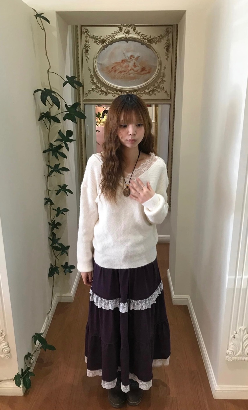 蕾絲拼接棉裙🍷（酒紅紫現貨