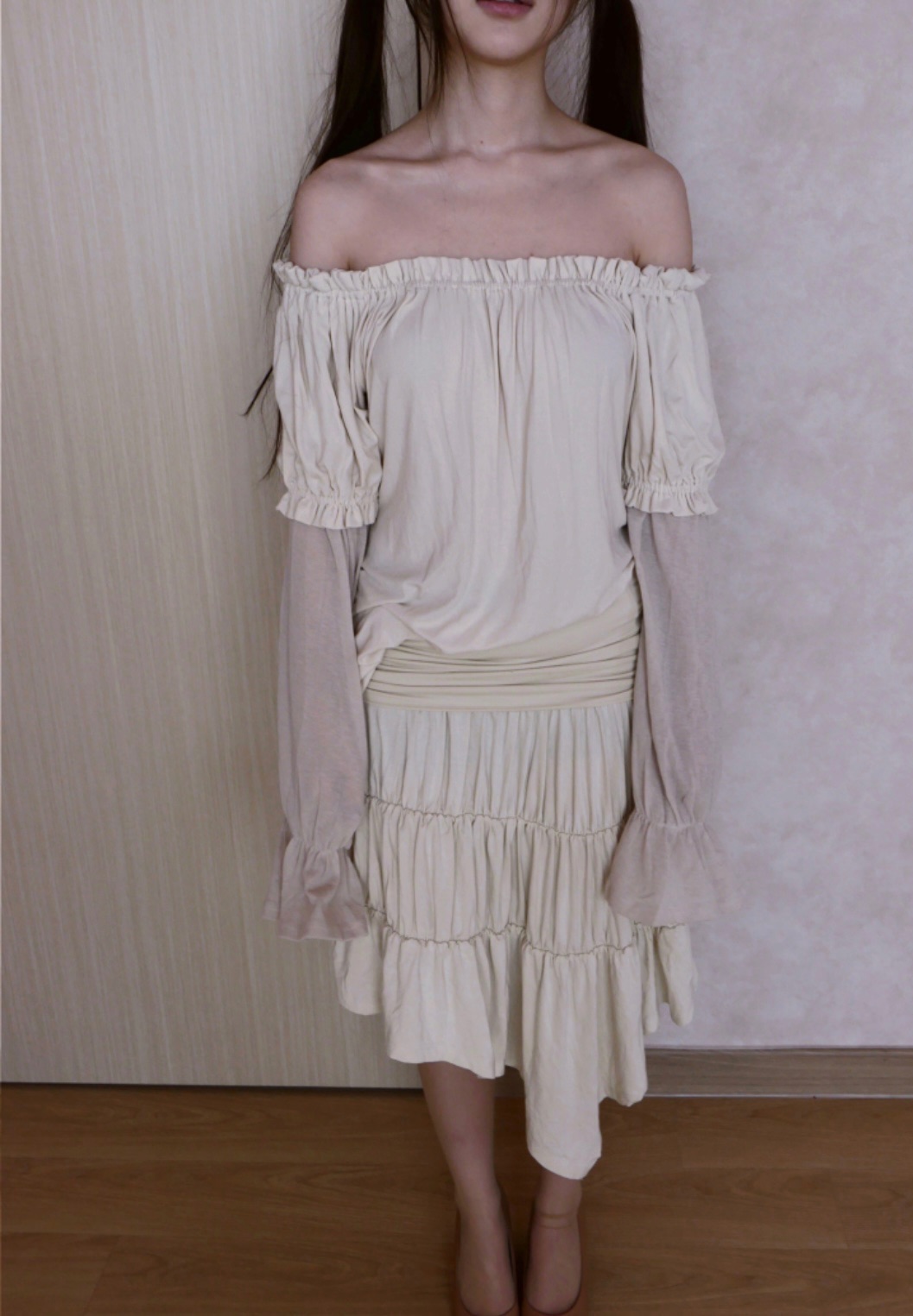 angel異材質拼接澎袖ops🦢