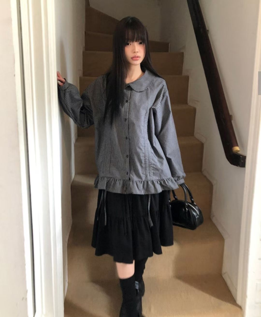 抓皺抽繩圓領襯衫📞