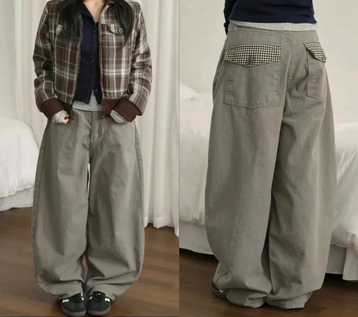 布口袋拼接闊腿褲🐻