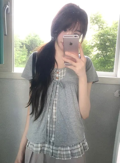 層次感格紋綁帶上衣🐇