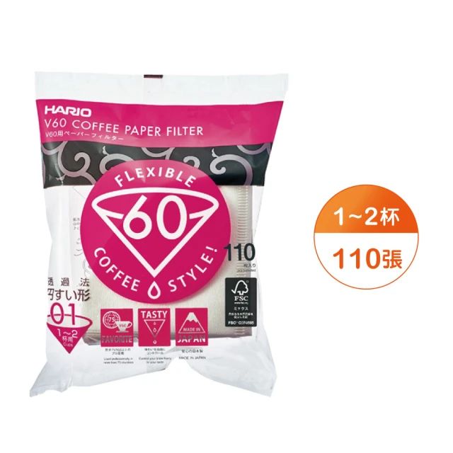 HARIO V60 漂白濾紙1~2杯／110張（VCF-01-110W）