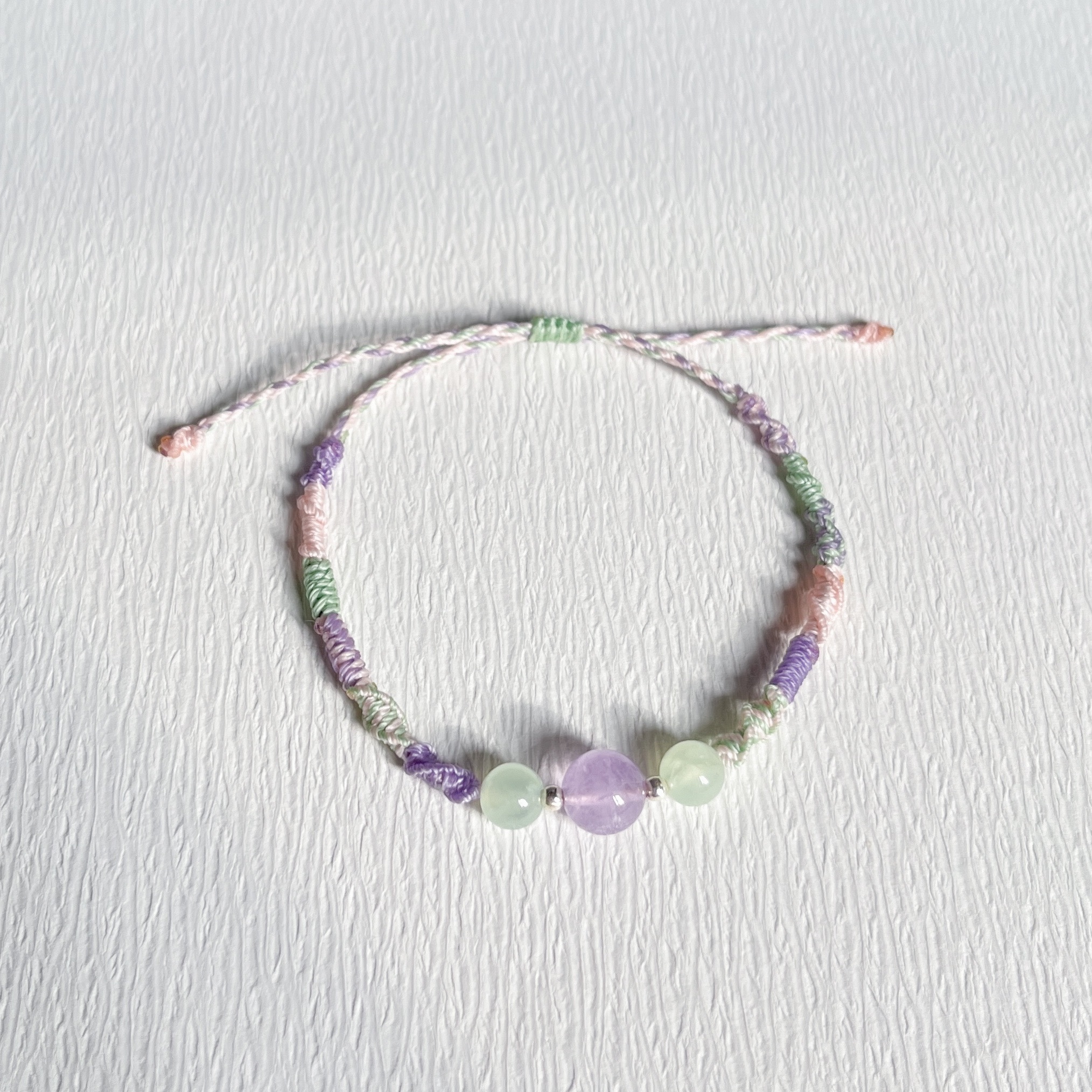 薰衣草紫晶、葡萄石編織手鍊