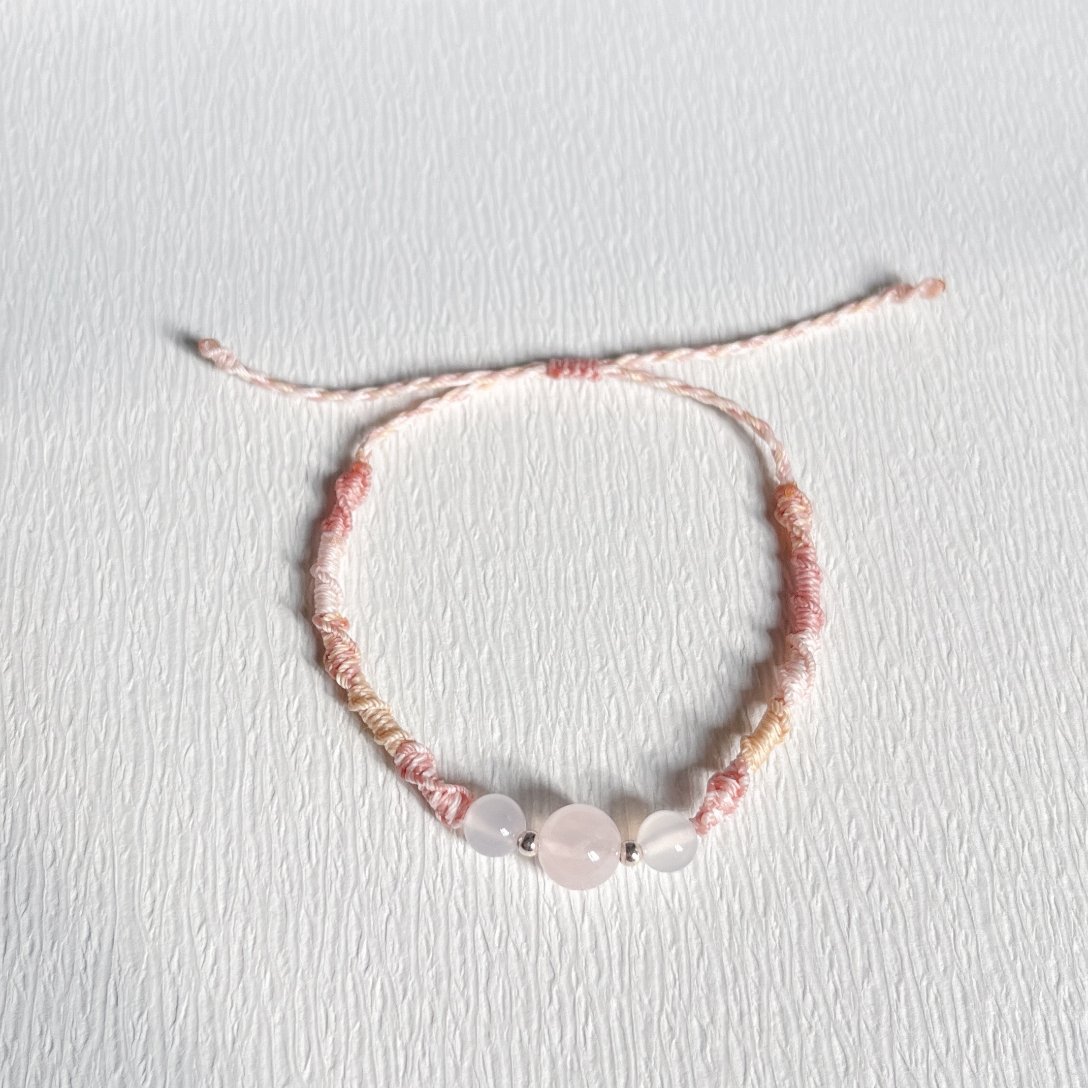 粉晶、白玉髓編織手鍊