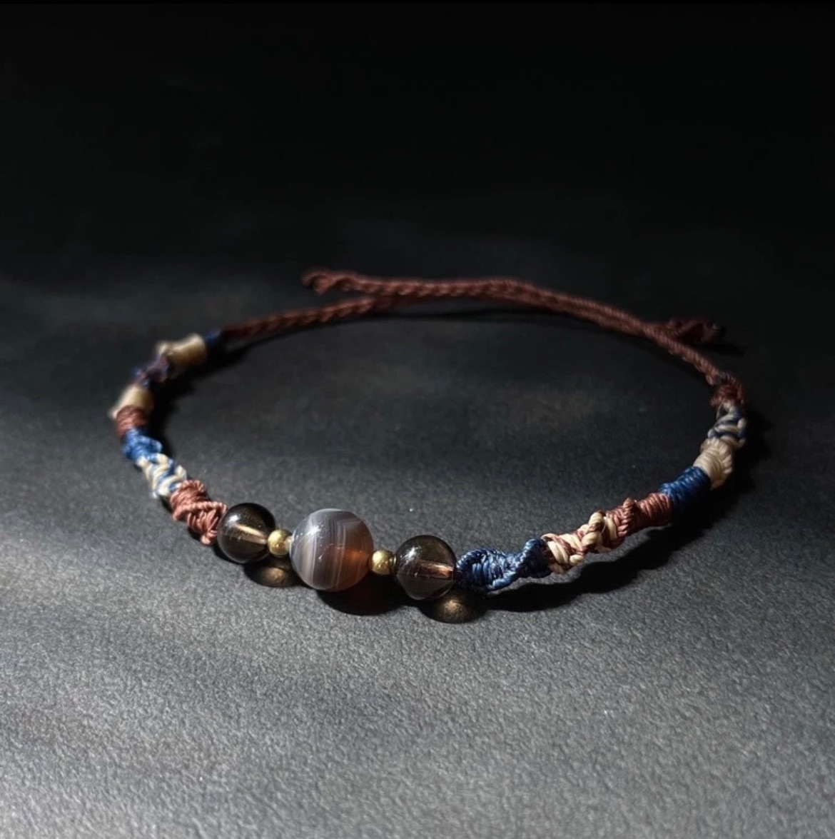 瑪瑙、茶晶編織手鍊