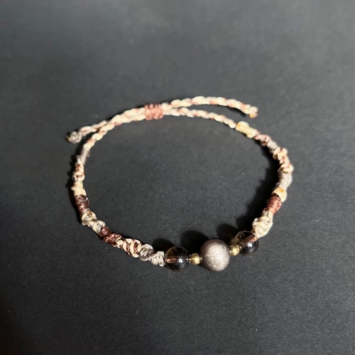 銀曜石、茶晶編織手鍊