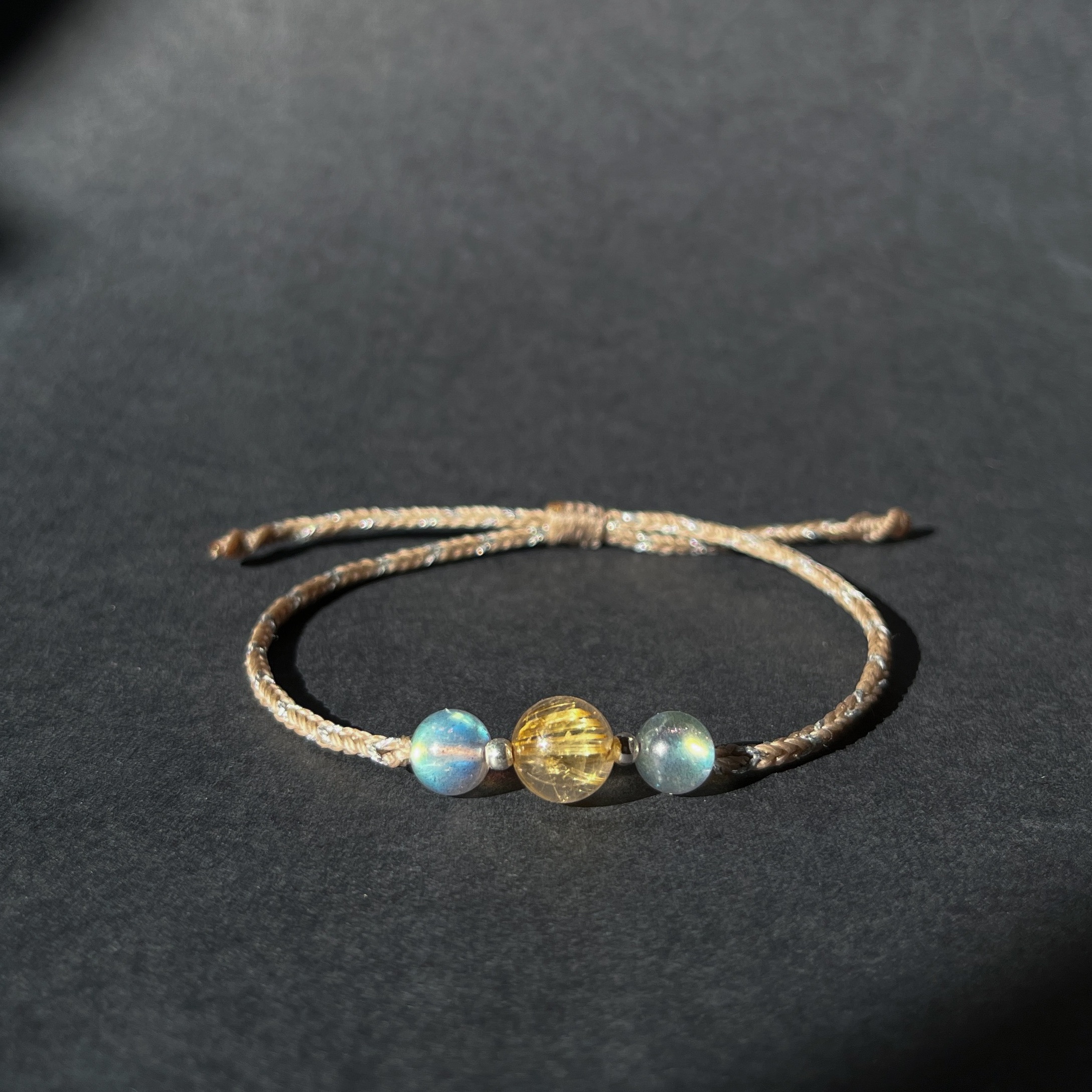 鈦晶、拉長石編織手鍊